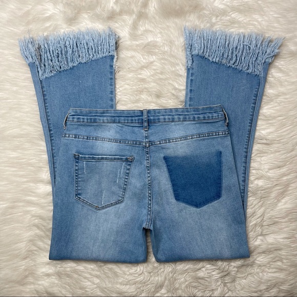 For The Republic • Distressed Fringe Hem Stretchy Denim Jeans - Picture 2 of 14